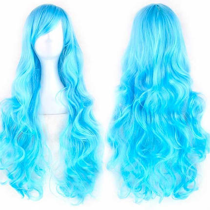 Перука хвиляста аніме 80 см косплей "Блакитний", фото 1