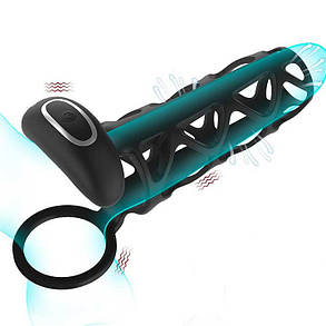 Насадка з вібрацією на пеніс і мошонку Black Velvets Penis Sleeve, фото 2