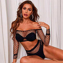 Ідеальний комплект з топом і трусиками в сітку - Чорний - S/М - Еротична білизна, фото 4