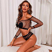 Ідеальний комплект з топом і трусиками в сітку - Чорний - S/М - Еротична білизна, фото 5