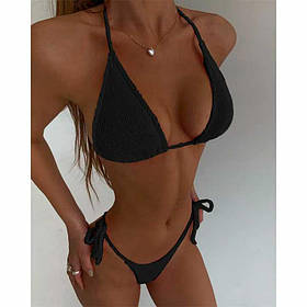 Купальник жатка на зав'язках M-L чорний