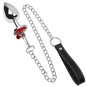 Металева анальна пробка з повідцем - Червоний - 4*9,4 см - Анальні іграшки, фото 1