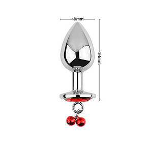Металева анальна пробка з повідцем - Червоний - 4*9,4 см - Анальні іграшки, фото 2