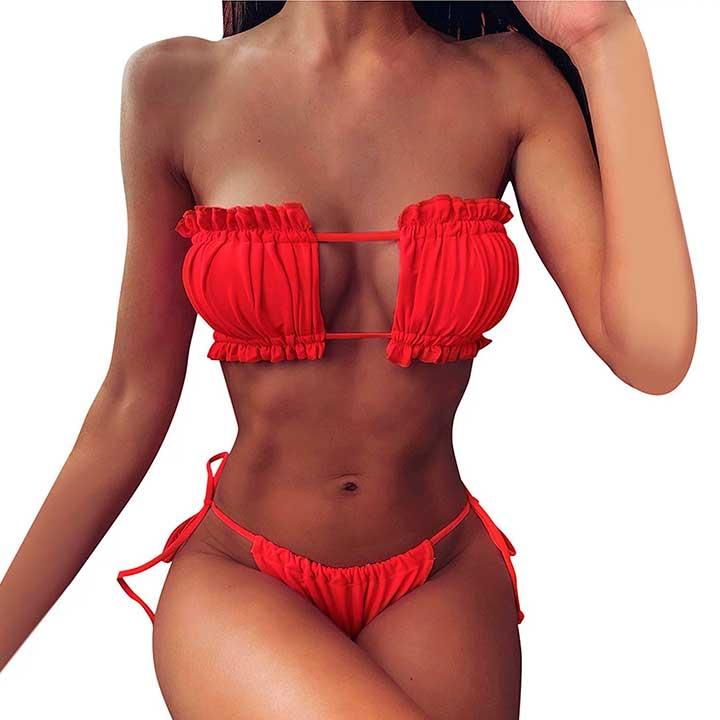 Купальник шторки на зав'язках S-M червоний