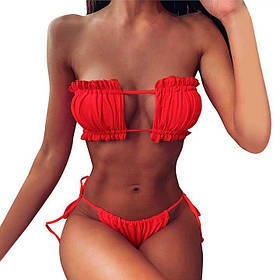 Купальник шторки на зав'язках S-M червоний