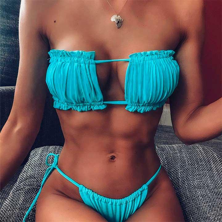 Купальник шторки на зав'язках S-M блакитний