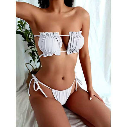 Купальник шторки на зав'язках S-M білий, фото 1