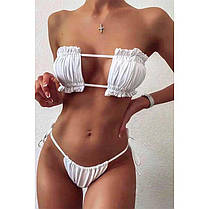 Купальник шторки на зав'язках S-M білий, фото 2