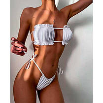 Купальник шторки на зав'язках S-M білий, фото 5