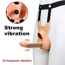 Анальний фаллоїмітатор на ремені для подвійного проникнення Lovetoy Vibrating Unisex 10 режимів вібрації, фото 2