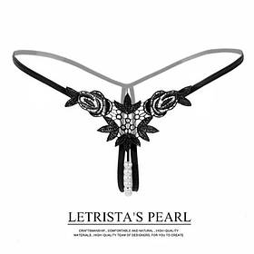 Стрінги з намистинками та квітами - Чорний - S/M - Еротична білизна