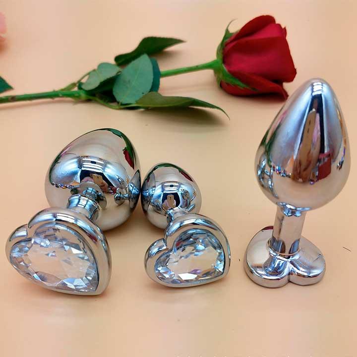 Набір сталевих анальних пробок сердечка - Прозорий - 3 шт. (S/M/L) - Анальні іграшки