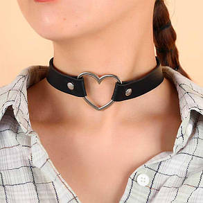 Шкіряний чокер із сердечком - Червоний - Садо-мазо, фото 3
