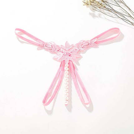 Стрінги з намистинками та квітами - Рожевий - S/M - Еротична білизна, фото 1