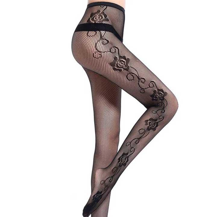 Колготки с узором в мелкую сетку "Роза" - Чёрный - 2/3/4 (S/M/L) – Эротическое бельё