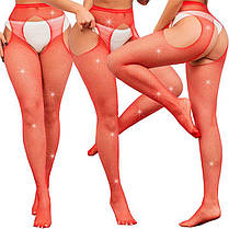 Колготки Very Sexy Shine з відкритим доступом і стразами — Червоний — XS/S/M (1/2/3) — Еротична білизна, фото 3