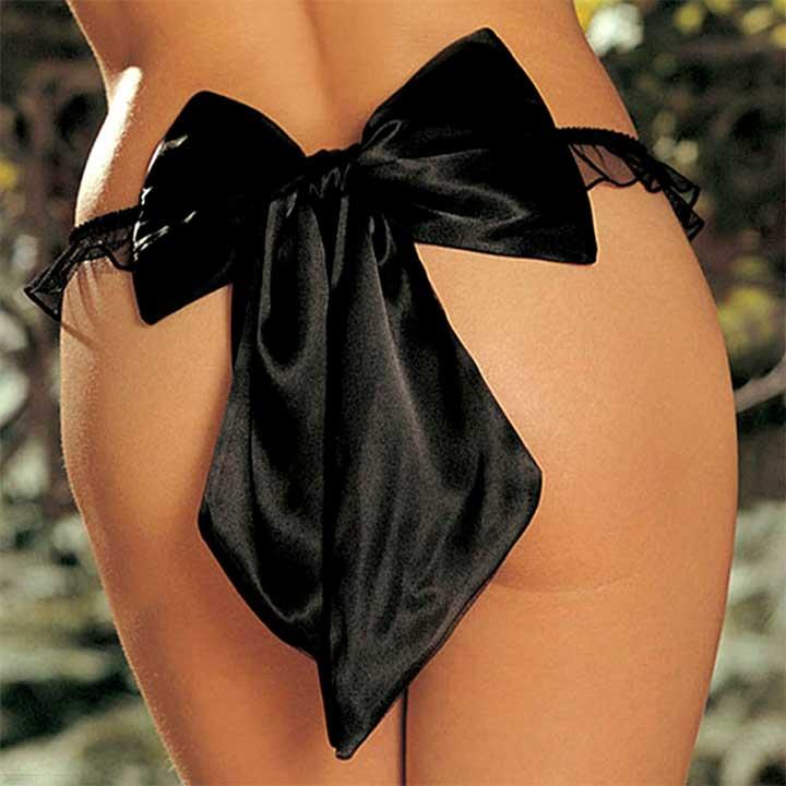 Сексуальні трусики з бантом - Чорний - S/M - Еротична білизна