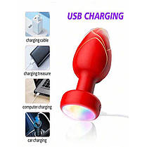 Анальна пробка що світиться з вібрацією і Д/У Light Anal Plug 3,5*9 см червона — Анальні іграшки, фото 5