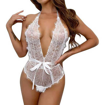 Ефектний куживний боді монокіні XS-S білий — Еротична білизна, фото 1