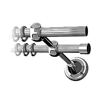 Карнизный комплект Ø28мм CMP-2 (два ряда) выбор цвета в карточке товара Ø28мм, длина 160см, Рифленая, NM - Никель