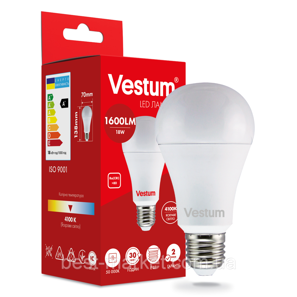 Світлодіодна лампа Vestum A70 18W 4100K 220V E27 1-VS-1111, фото 1