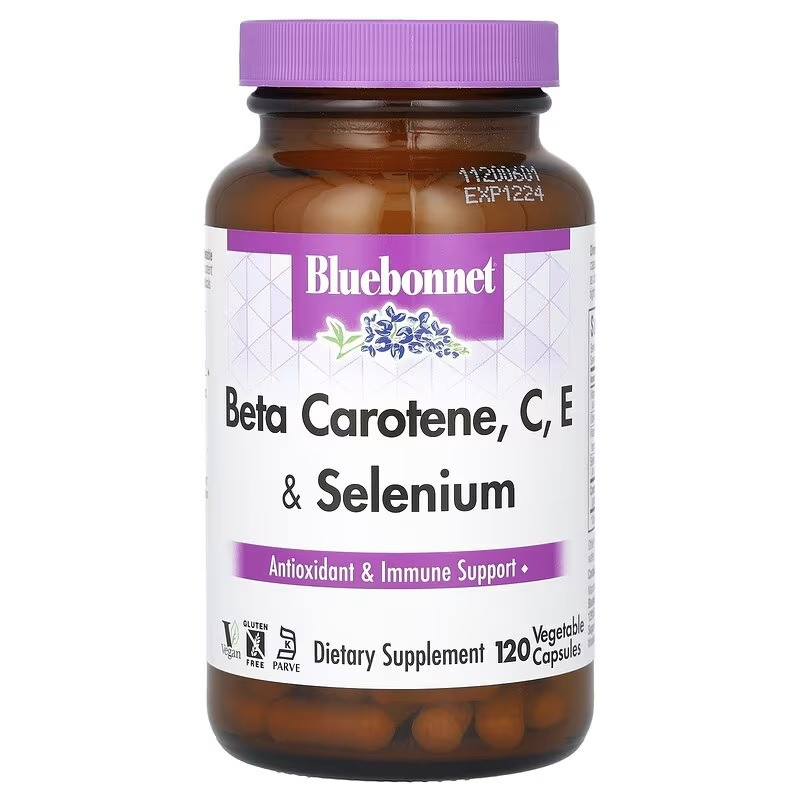 Бета-Каротин, C, Е та Селен, Beta Carotene, C, E, Selenium, Bluebonnet Nutrition, 120 капсул