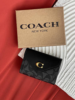 Гаманець жіночий Coach чорний з коробкою невеликий Коуч