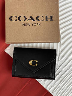 Гаманець жіночий Coach чорний класичний з коробкою невеликий Коуч