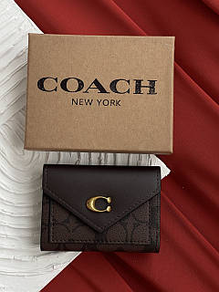 Гаманець жіночий Coach шоколадний з коробкою невеликий Коуч