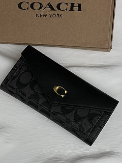 Гаманець жіночий Coach велика візитниця чорний з коробкою Коуч