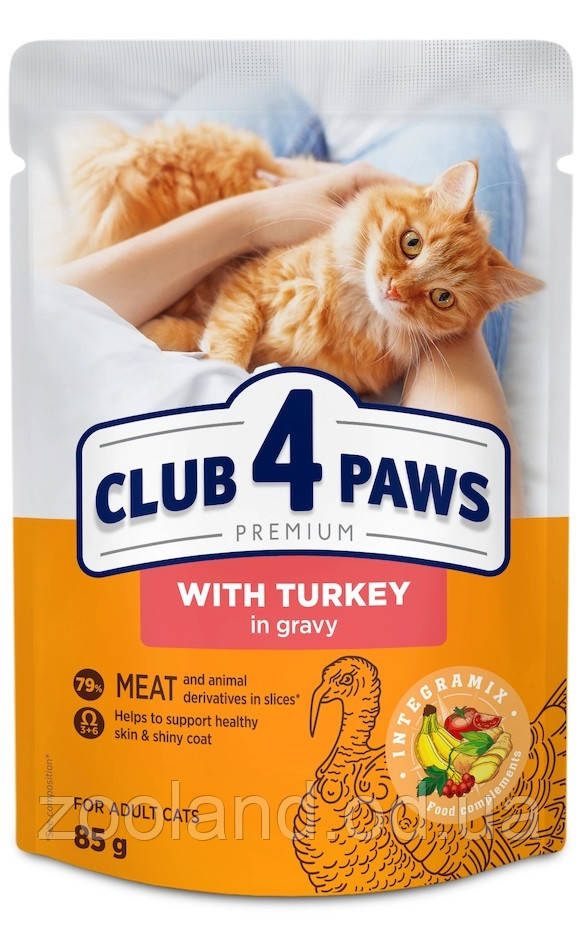 3630 Клуб 4 Лапи з індичкою в соусі для кішок, 24*85гр