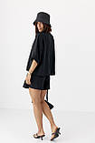 Літній жіночий костюм вільного крою з шортами та сорочкою чорний костюм віскоза розмір Л, фото 3
