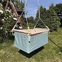 Підвісна дитяча гойдалка «Люлька» з бірюзово-молочної водовіштовхувальної тканини