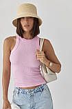 Приталена жіноча майка в рубчик рожева трикотажна розмір М, фото 2
