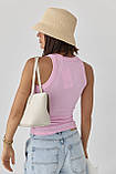 Приталена жіноча майка в рубчик рожева трикотажна розмір М, фото 3