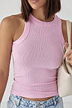 Приталена жіноча майка в рубчик рожева трикотажна розмір М, фото 5