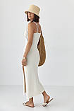 Літня жіноча сукня міді сарафан на бретельках кремова в'язана довга сукня в обтяжку, фото 3