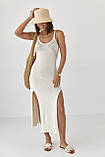 Літня жіноча сукня міді сарафан на бретельках кремова в'язана довга сукня в обтяжку, фото 6