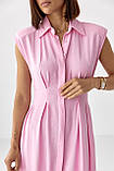 Літня довга жіноча сукня поло без рукавів рожева вільна сукня міді з клинами турецька, фото 5