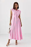 Літня довга жіноча сукня поло без рукавів рожева вільна сукня міді з клинами турецька, фото 6