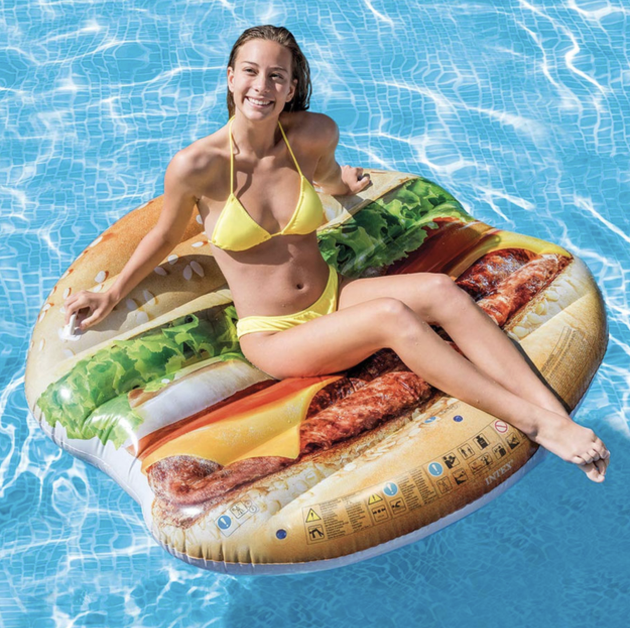 Надувний плотик 145x142 см для плавання та відпочинку на воді Гамбургер Intex 58780 Стильний надувний плотик, фото 1