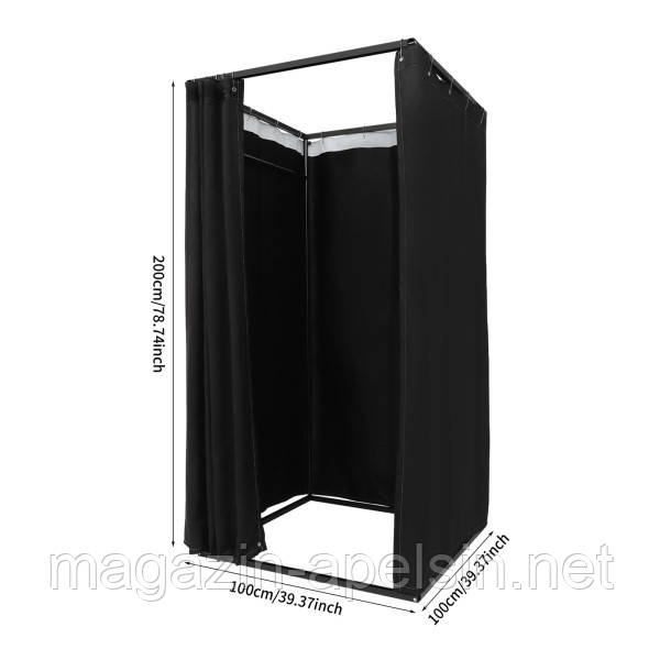 Переносна примірочна для магазинів одягу 100 x 100 x 200 см, Примірочна для магазинів одягу, Гардеробна – Чорний колір