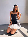 Жіноча неймовірна корсетна міні сукня з атласу та легкої сітки, фото 7