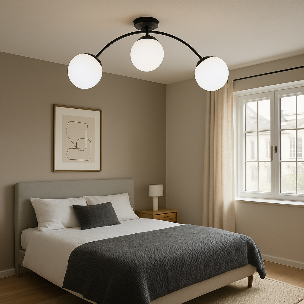 Чорна люстра модерн на 3 матові плафони 7529907-3 BK+WH, фото 1