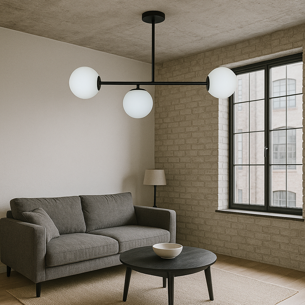 Люстра модерн на стрижні з 3 плафонами (7529825-3 BK+WH), фото 1