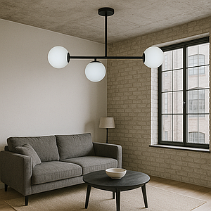 Люстра модерн на стрижні з 3 плафонами (7529825-3 BK+WH)