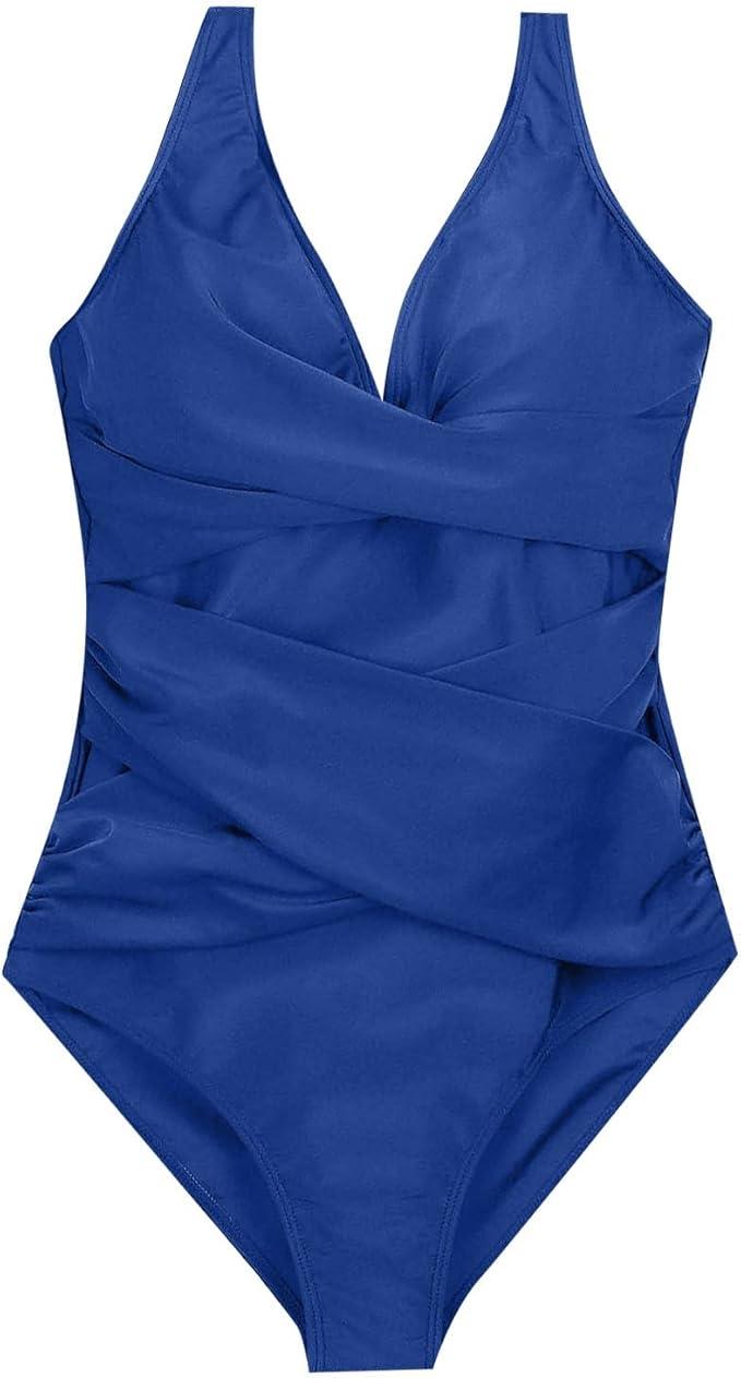 Закритий синій купальник з утяжкою на широких бретелях, фото 1