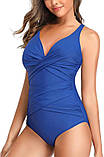 Закритий синій купальник з утяжкою на широких бретелях, фото 4