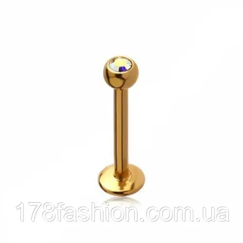 Лабрет для пірсингу губ під золото з каменем хамеліонового кольору, фото 1