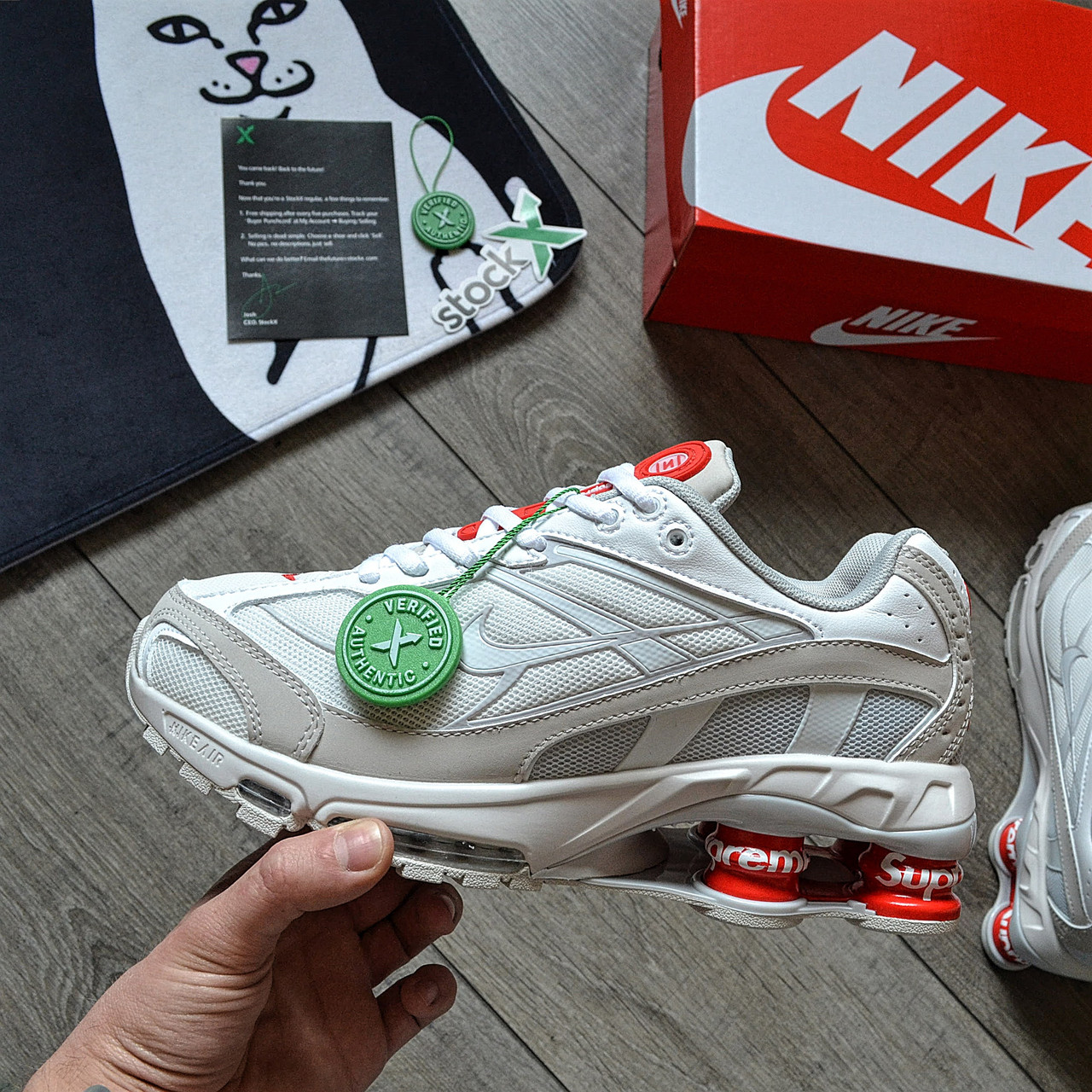 Кросівки чоловічі Nike Shox x Supreme Ride 2 SP "White" весна-літо-осінь білі. Живе фото, фото 1